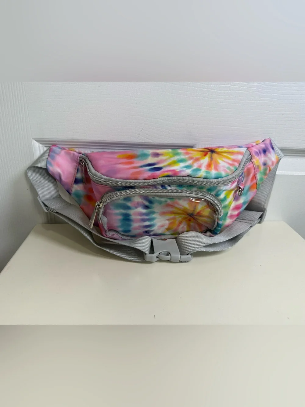 Tie-Dye Fanny Pack Crossbody Belt Bag Clear Front Pocket Adjustable Strap